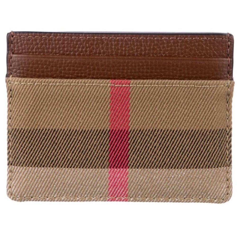 Burberry Check Logo Card Holder Earth Color Leather - NEW